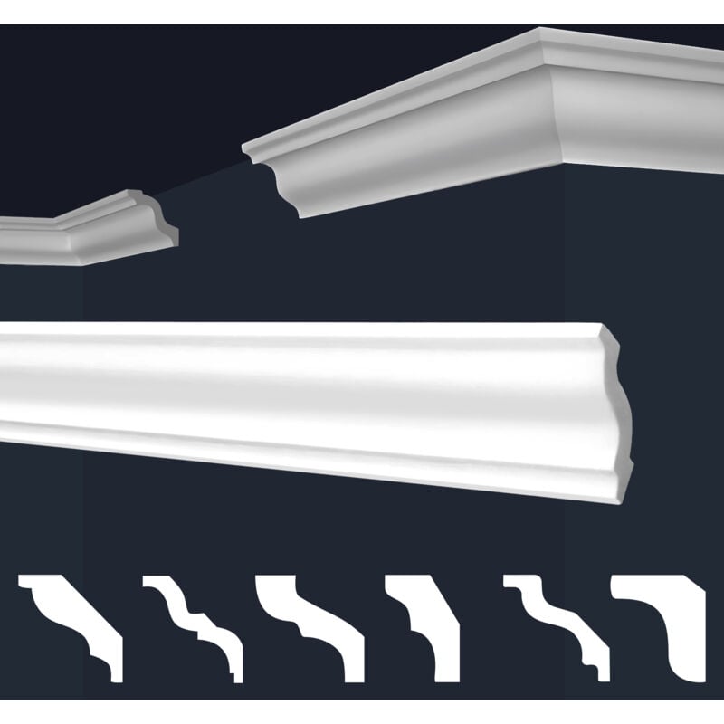 Moulures en stuc blanc et clair, coffrage xps Styropor, paquets d'épargne Marbet Series-E: E-5 / 45x45mm, 20 Mètres / 10 Bandes