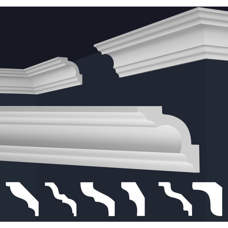 Moulures en stuc blanc et clair, coffrage xps Styropor, paquets d'épargne Marbet Series-E: E-15 / 80x80mm, 30 Mètres / 15 Bandes