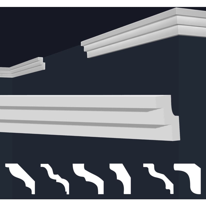 Moulures en stuc blanc et clair, coffrage XPS Styropor, paquets d'épargne Marbet Series-E: 50 Mètres / 25 Bandes, E-17 / 19x30mm