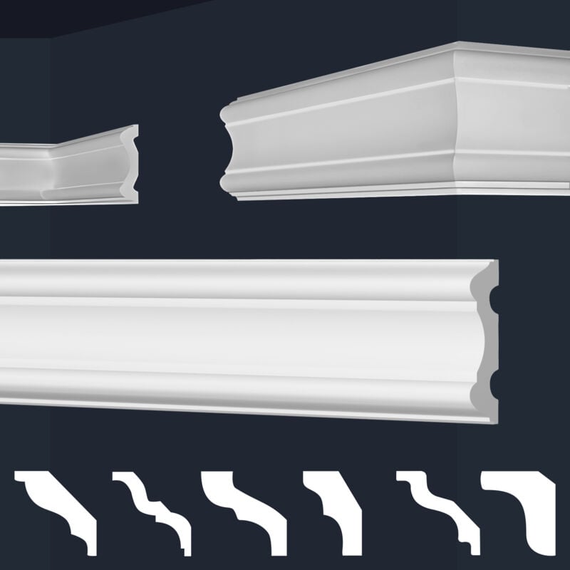 Moulures en stuc blanc et clair, coffrage xps Styropor, paquets d'épargne Marbet Series-E: E-30 / 20x80mm, 20 Mètres / 10 Bandes