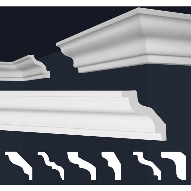 Moulures en stuc blanc et clair, coffrage XPS Styropor, paquets d'épargne Marbet Series-E: E-8 / 70x70mm, 30 Mètres / 15 Bandes