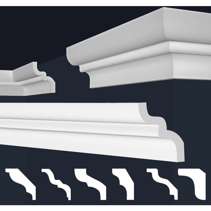 Moulures en stuc blanc et clair, coffrage xps Styropor, paquets d'épargne Marbet Series-E: E-9 / 62x80mm, 30 Mètres / 15 Bandes