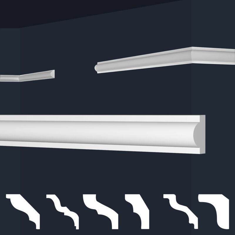 Moulures en stuc blanc et clair, coffrage xps Styropor, paquets d'épargne Marbet Series-E: E-27 / 12x22mm, 50 Mètres / 25 Bandes