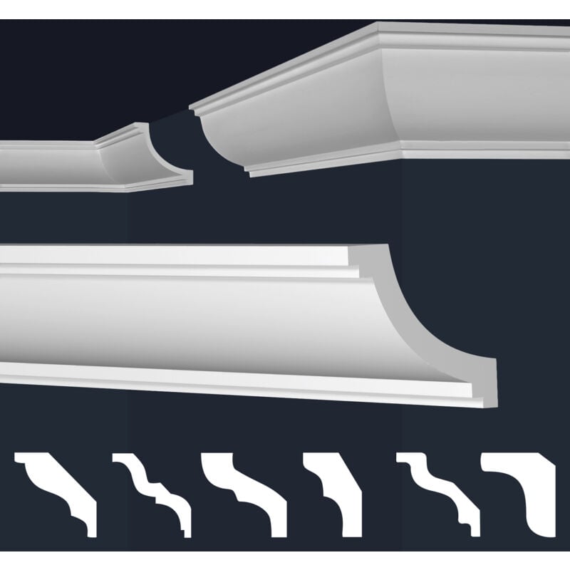 Moulures en stuc blanc et clair, coffrage xps Styropor, paquets d'épargne Marbet Series-E: E-26 / 73x73mm, 20 Mètres / 10 Bandes