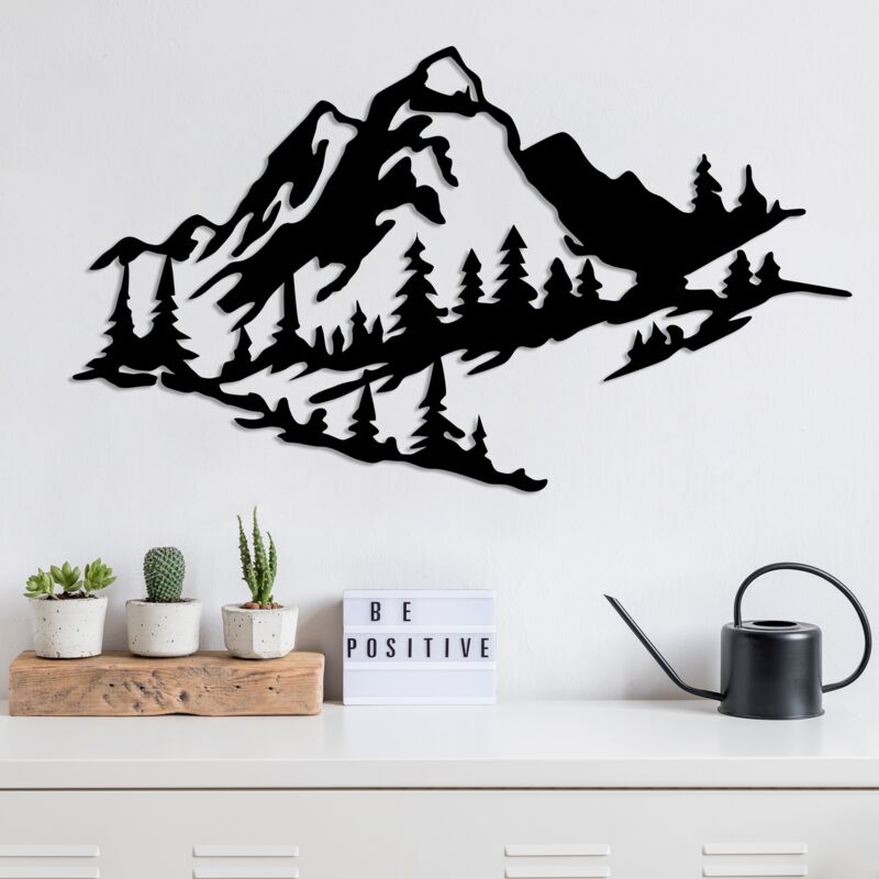 Décoration Murale Montagne en Métal, 40x70 cm, Pour Bureau de Montagne ou Salon Rustique
