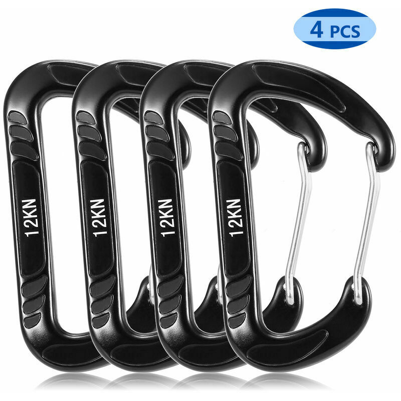 Mousqueton 4 pièces 12KN Wiregate mousqueton sans accroc mousqueton en acier pince à ressort léger hamac balanoire pince équipement - Barrière filaire