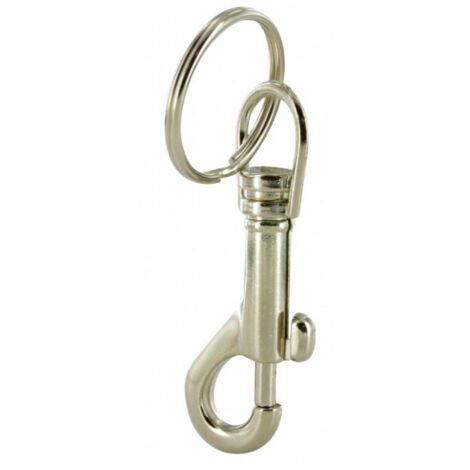 Mousqueton à pompe avec anneau, acier nickelé, L.75mm, D.30mm, 1 pièce.
