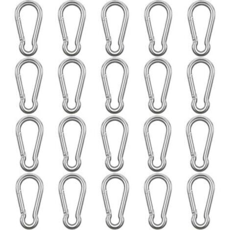 Mousqueton Acier Inoxydable à Ressort M6 (Lot de 20) - 6 cm - Crochet Mousqueton Polyvalent Intérieur/Extérieur pour Porte-Clés, Camping, Pêche et Accessoires de Randonnée