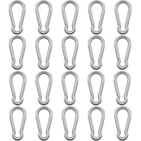 Mousqueton Acier Inoxydable à Ressort M6 (Lot de 20) - 6 cm - Crochet Mousqueton Polyvalent Intérieur/Extérieur pour Porte-Clés, Camping, Pêche et Accessoires de Randonnée