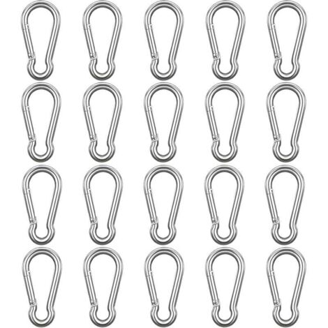 Mousqueton Acier Inoxydable M6 à Ressort Lot de 20 Crochet Polyvalent Intérieur Extérieur Porte-Clés Camping Pêche Randonnée