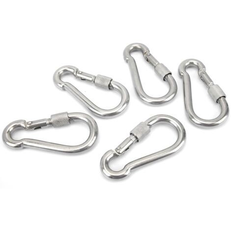 Mousqueton de Sécurité 80mm avec Fermoir à Ressort et Écrou - Lot de 5 pour Escalade et Randonnée