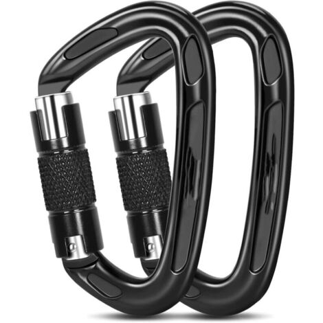 Mousqueton d'escalade à verrouillage automatique 25KN, en forme de D, verrouillage par rotation, mousqueton robuste, adapté à l'escalade et à la descente en rappel, longueur 10 cm, largeur 5,8 cm