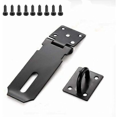 Mousqueton en acier inoxydable, ensemble de fixation robuste avec agrafes et loquet pour porte, mousqueton de verrouillage, mousqueton de cabanon, clip pour cadenas, clip de porte avec vis - Noir