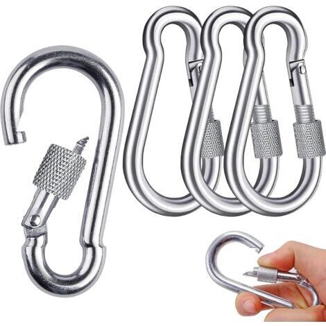 Mousqueton en acier inoxydable, lot de 4, capacité de charge de 200 kg, mousquetons à vis pour randonnée, voyage, maison, 38 x 80 mm