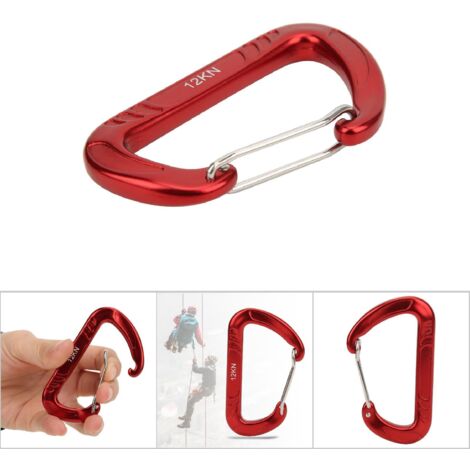 Mousqueton en D 12KN à verrouillage rapide, porte à ressort pour parachutisme et escalade (rouge)