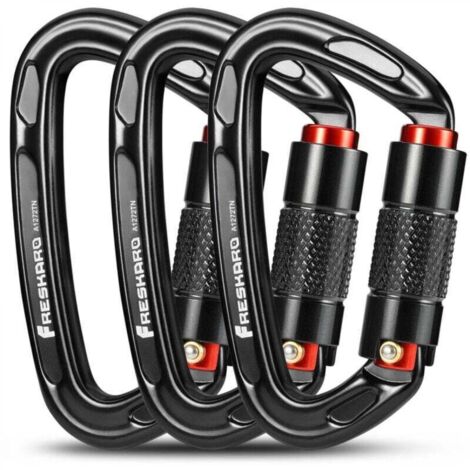 Mousqueton Escalade, Mousquetons Verrouillage Automatique, 25kN-2550kg, Certifié CE，Solide, pour Alpinisme, Laisse Chien, Sac de Frappe, Pompier, Hamac, Porte clé, Grand 10cm, Noir et Gris