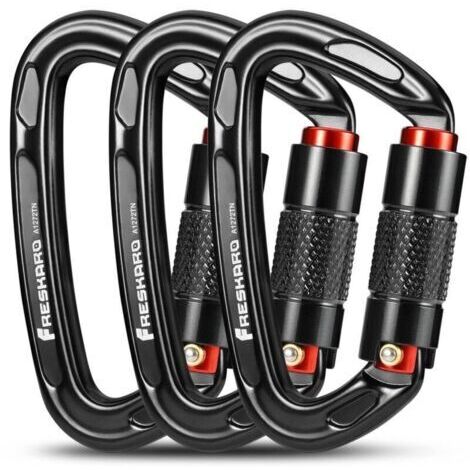 Mousqueton Escalade, Mousquetons Verrouillage Automatique, 25kN-2550kg, Certifié CE，Solide, pour Alpinisme, Laisse Chien, Sac de Frappe, Pompier, Hamac, Porte clé, Grand 10cm, Noir et Gris NPTERBL,TRI
