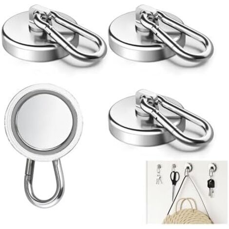 Mousqueton Magnétique Extra Fort, 4 Pièces Crochets Magnétiques, Magnétiques Rotatifs à 360°, Crochet fort, 25mm 22kg Aimanté Neodyme, pour Cuisine -