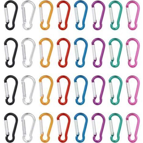 Mousqueton, petit mousqueton, 8 couleurs, mini mousqueton en aluminium, petit porte-clés mousqueton, porte-clés léger et durable pour la randonnée, le camping, la pêche, les voyages (3,5 x 40 mm)