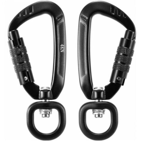 Mousqueton rotatif à 360°, 4 kN, lot de 2, noir.