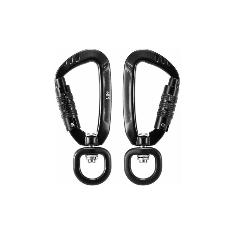 Mousqueton Rotatif a 360 °, 4Kn, 2Pcs, Noir