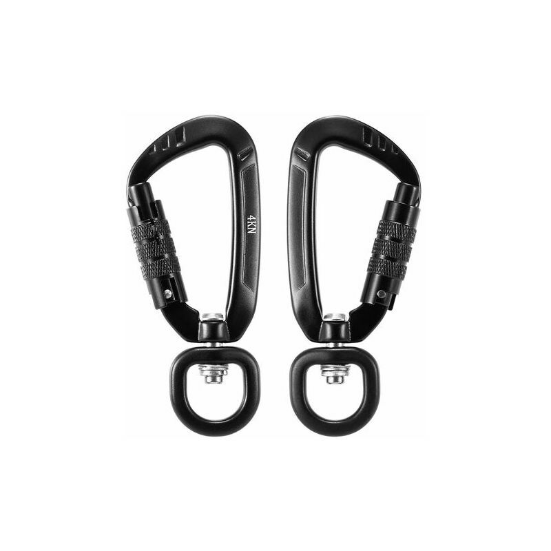 Mousqueton Rotatif a 360 °, 4Kn, 2Pcs, Noir