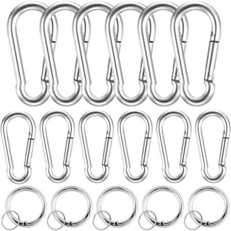Mousquetons - Acier Inoxydable - 17 PCS - Charge jusqu'à 80kg - Petit et Rond - Pratique et Portable