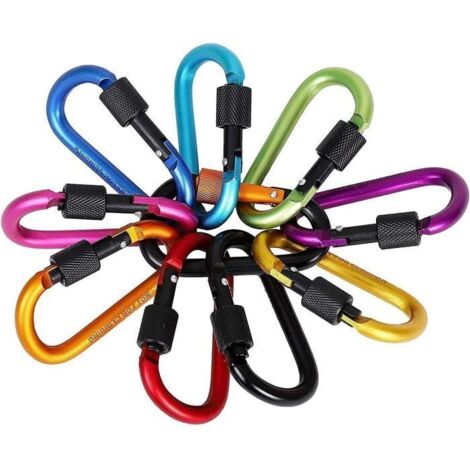 Mousquetons de Sécurité - Multicolore - Lot de 10 - Verrouillage à Vis - Charge Max 50kg - Usage Quotidien