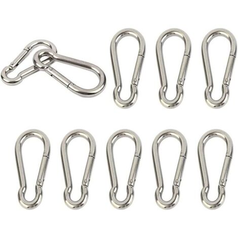 Mousquetons en acier inoxydable 304 – Lot de 10 pièces, ressort robuste, 4 cm, M4, pour clés, camping, pêche et hamac