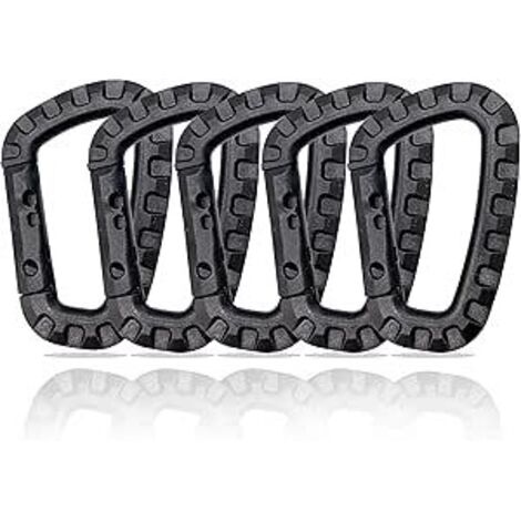 Mousquetons en Plastique – Lot de 5 – Mousqueton Tactique Militaire Noir avec Fermeture à Ressort – Mousqueton Robuste en Forme de D pour Sac à Dos, Camping et Extérieur – Carabiner（Noir）
