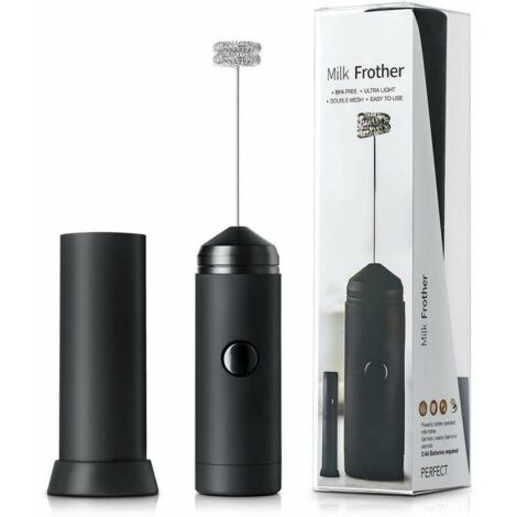 Mouss à lait électrique, Alimenté par Batterie Mini Fouet en Acier Inoxydable avec Support pour Café au Lait/Cappuccino/Chocolat Cha