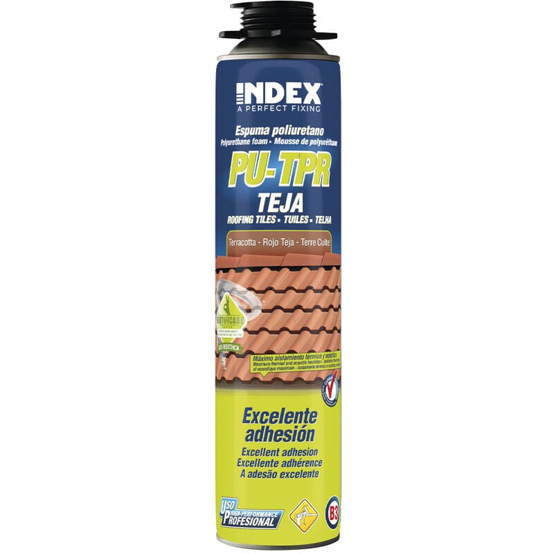 Index - Mousse de polyuréthane pour la fixation de tuiles - Application avec pistolet - Couleur Tuile 750 ml - Boite de 12