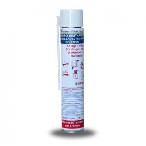 Matpro – Mousse polyuréthane expansive 500 ml – Isolation thermique et acoustique – Pour calfeutrement et collage – Environ 30 litres expansés