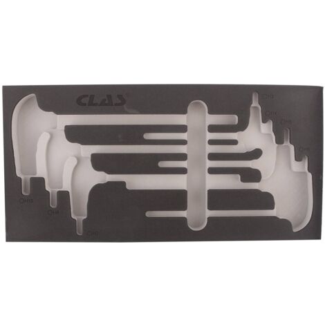 Mousse vide d'insert clés en t hexagonal (7 pcs) de format 1/3 de tiroir servante d'atelier - SA 0829 - CLAS Equipements