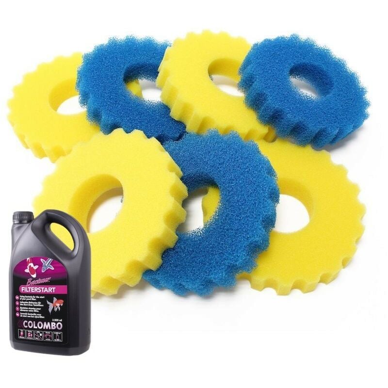 Mousses De Remplacement Filtre Bassin Sous Pression 18W + bactéries 1000ml - 3 Jaunes + 3 Bleues