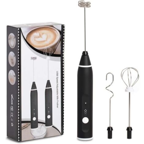 Mousseur à Lait, 3en1 Électrique Mini Batteur à Oeufs avec Dual Fouet Tête USB Rechargeable Trois Vitesses Réglable Fouet Electrique