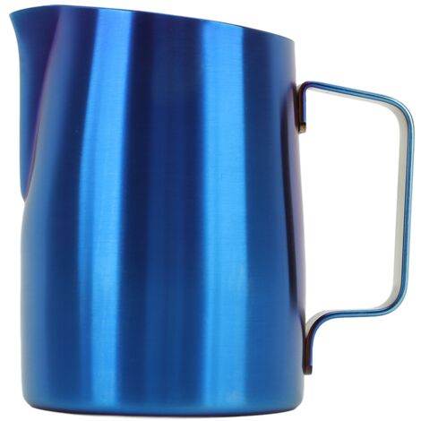 Mousseur à Lait Design Biseauté Bleu Titane, Tasse à Vapeur 600ml pour Latte Art et Cappuccino