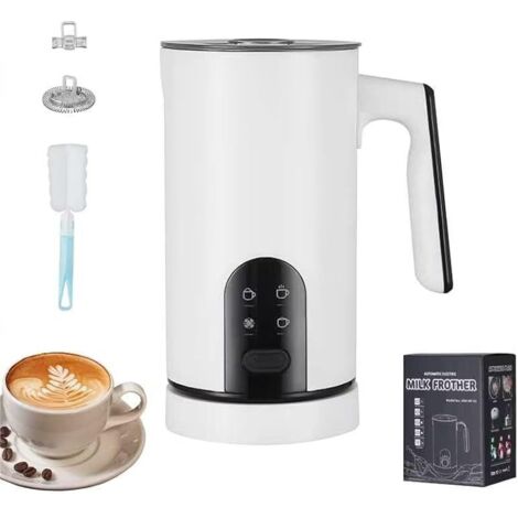 Mousseur à Lait Électrique 4 en 1, 580 ML Mousseur à Lait Automatique Chaud et Froid et Chauffe-lait 2 Fouetspour Latte, Cappuccinos, Macchiato (Blanc)