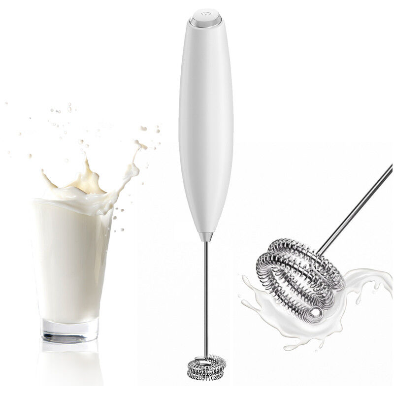 Ohpa - Mousseur à Lait Électrique Alimenté par Batterie - Pour Café, Latte, Cappuccino et Chocolat Chaud, Support en Acier Inoxydable Inclus Blanc