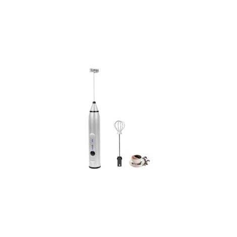 Mousseur à lait électrique avec double fouet, machine à mousse électrique rechargeable par USB, mousseur à lait portatif 2 en 1 à piles pour café, latte, cappuccino, fouetter les œufs (argent)