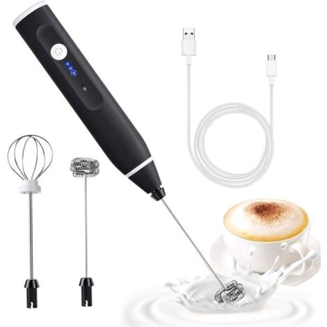 Mousseur à lait électrique avec double fouet, mousseur à lait rechargeable par USB, mousseur à lait portatif 2 en 1 à piles pour
