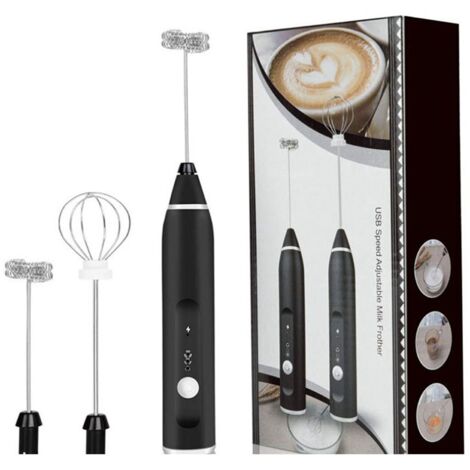 Mousseur à lait électrique en acier inoxydable, mousseur à café portable pour cuisine, facile à utiliser, noir, 0.5A DC 5.5V 2W