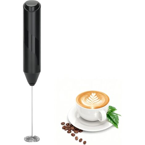 Mousseur à lait électrique - Lot de 2 - Mousseur à lait - Noir - Acier inoxydable - Sans fil - Idéal pour préparer des cappuccinos