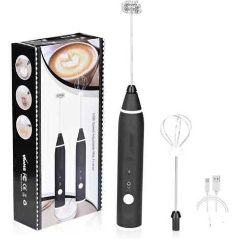 Mousseur à lait électrique - MARQUE - Rechargeable - Acier inoxydable - 3 vitesses - Noir