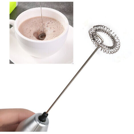 Mousseur à Lait Electrique Mélangeur à Mousse en Acier Inoxydable Anti-adhésive pour Briser les Oeufs sur Batterie