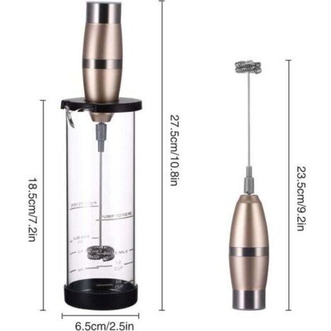 Mousseur à lait électrique - Mini batteur à main multifonctionnel avec verre doseur et fonctionnement sur piles - Idéal pour matcha, latte, cappuccino et chocolat chaud - Noir
