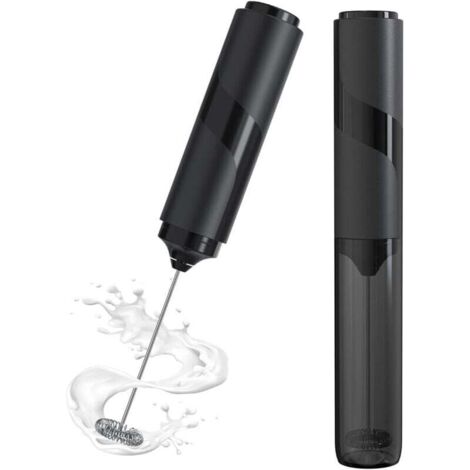 Mousseur à Lait électrique, Mini Fouet en Acier Inoxydable avec couvercle, Moteur Extra Fort et Alimenté pour Café/Café au Lait/Cappuccino/Chocolat Chaud