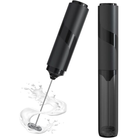 Mousseur à Lait électrique, Mini Fouet en Acier Inoxydable avec couvercle, Moteur Extra Fort et Alimenté pour Café/Café au Lait/Cappuccino/Chocolat Chaud