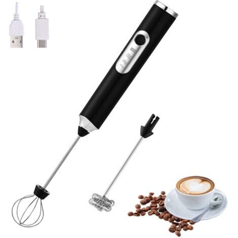 Mousseur à lait électrique portable - 1 pc, 2 têtes fouet mélangeur USB rechargeable 3 vitesses, Pour latte cappuccino œuf - Noir