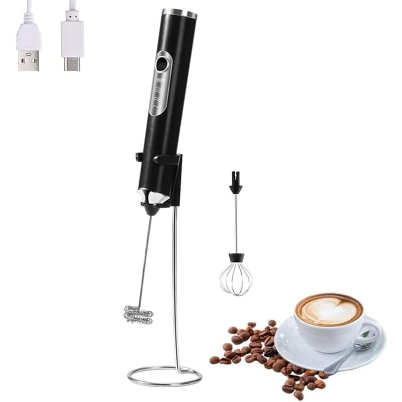 Mousseur à lait électrique portable avec 2 têtes, fouet mélangeur à mousse avec USB rechargeable 3 vitesses, mélangeur de mousse pour latte,